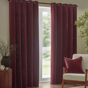 Yard Heavy Chenille Velvet Ready Made Eyelet Blockout Curtains Beetroot