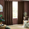 Yard Heavy Chenille Velvet Ready Made Eyelet Curtains Brown