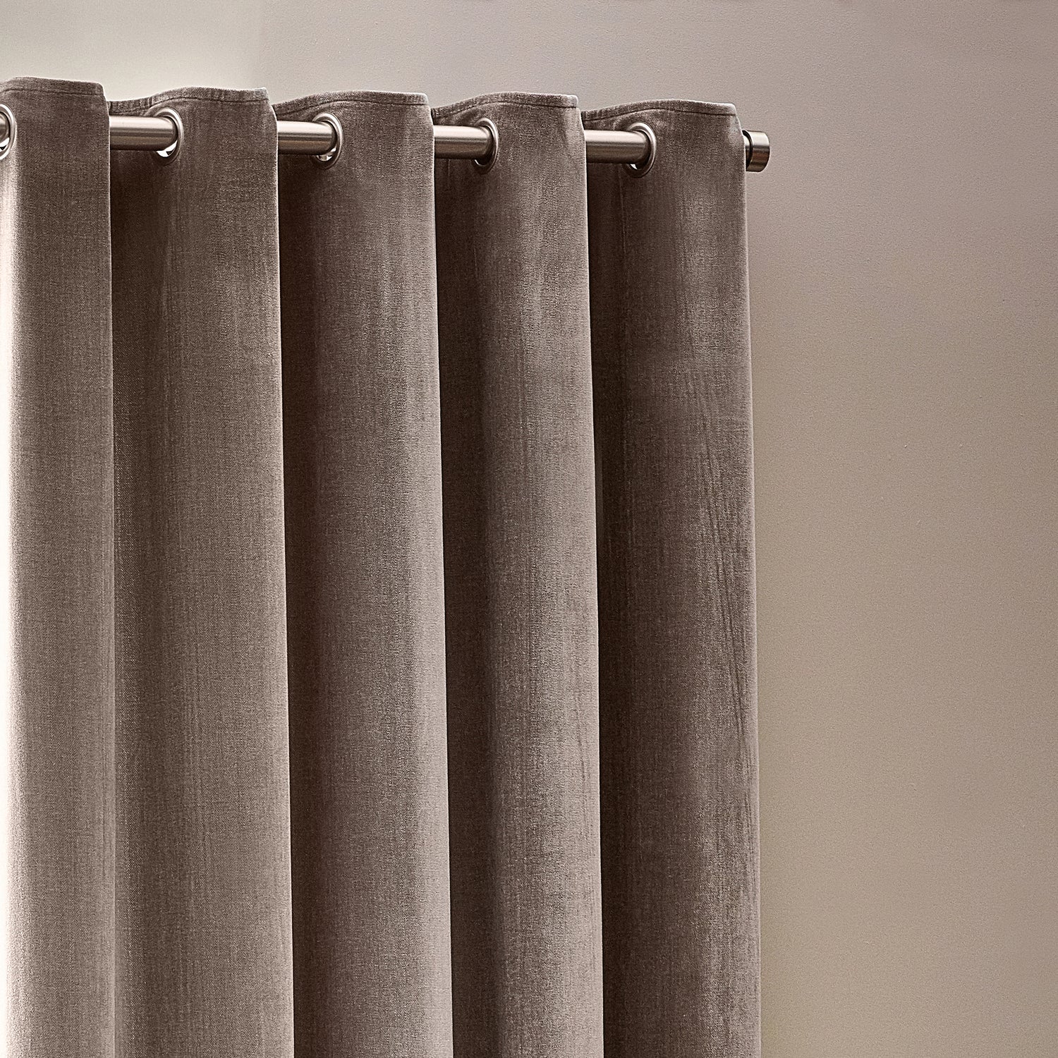 Yard Heavy Chenille Velvet Ready Made Eyelet Curtains Greige