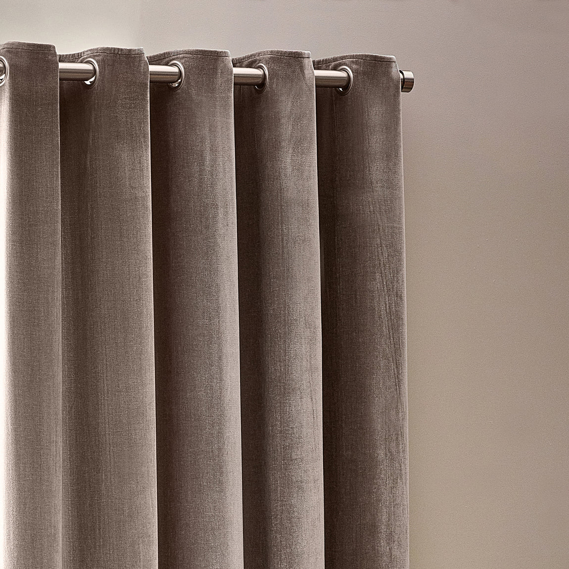 Yard Heavy Chenille Velvet Ready Made Eyelet Curtains Greige