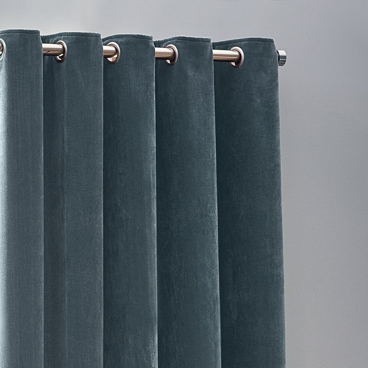 Yard Heavy Chenille Velvet Ready Made Eyelet Curtains Marine