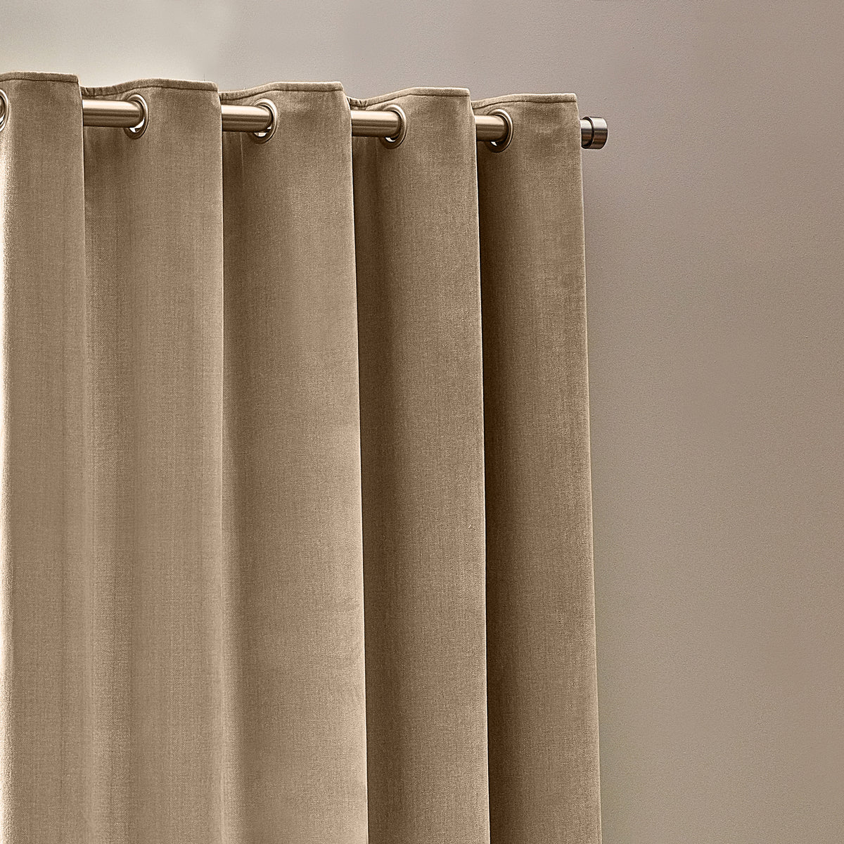Yard Heavy Chenille Velvet Ready Made Eyelet Curtains Natural