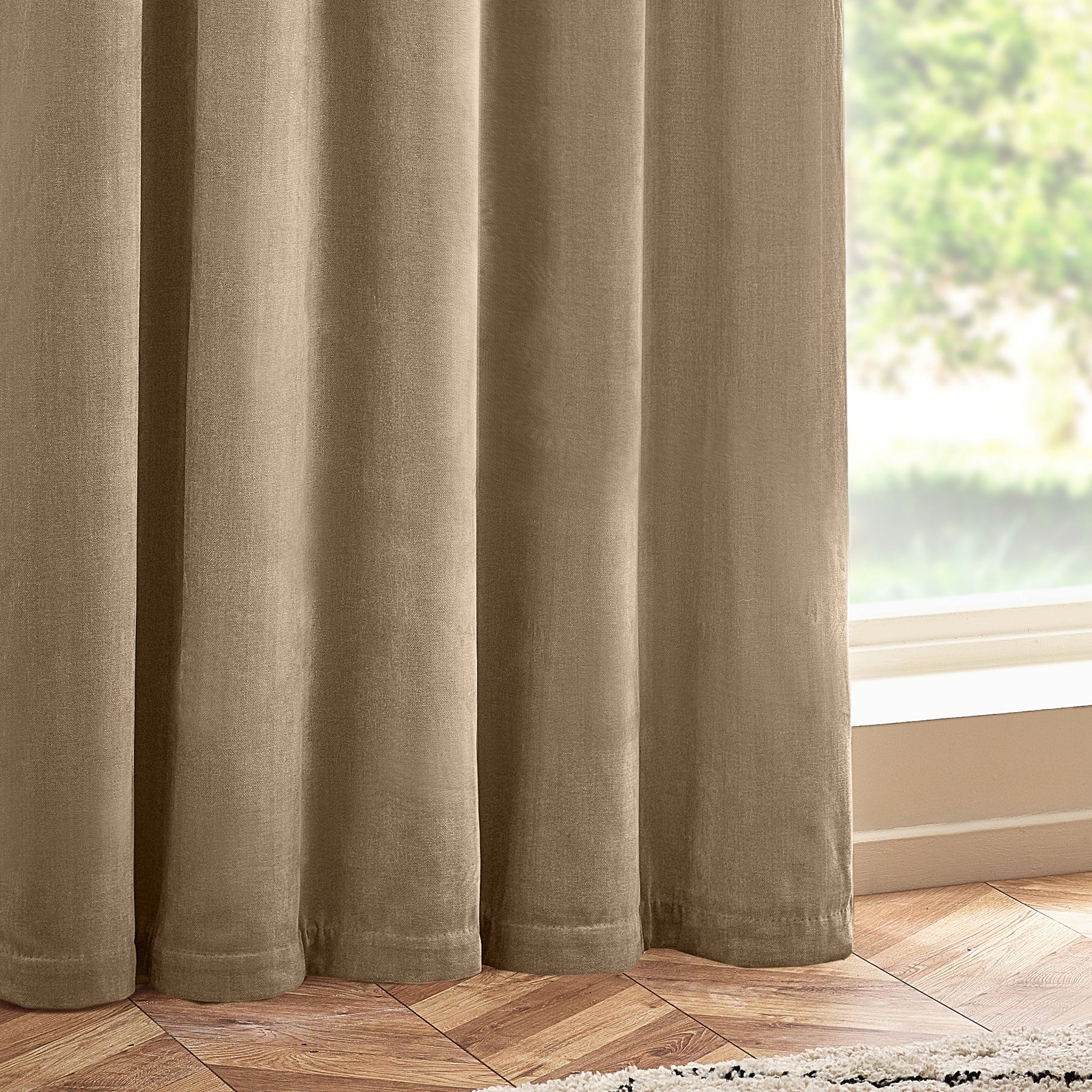 Yard Natural Heavy Chenille Velvet Ready Made Eyelet Curtains Terrys