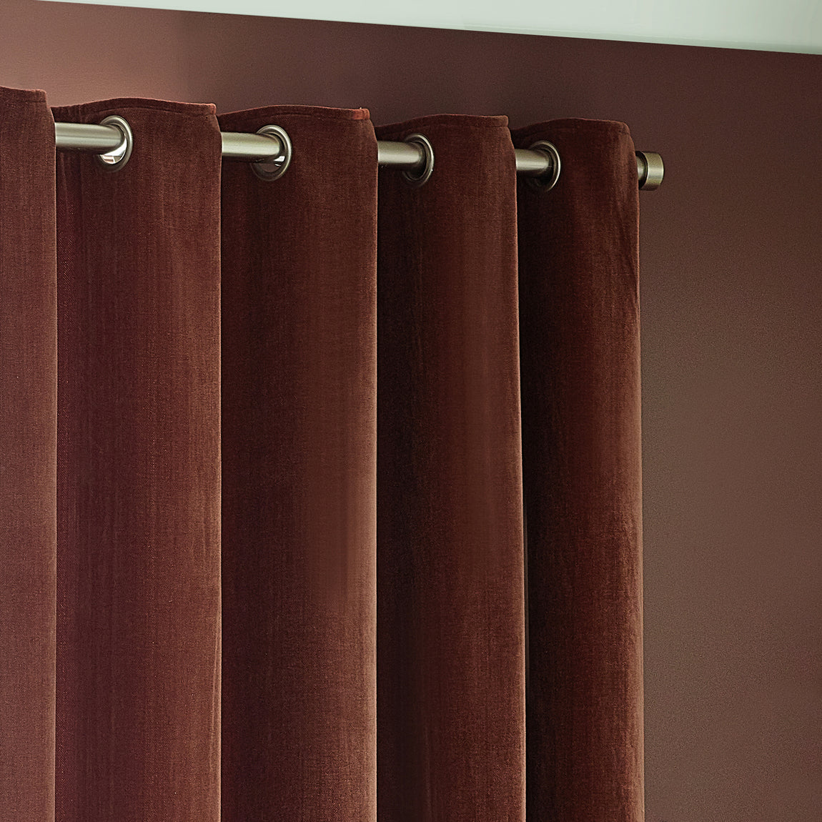 Yard Heavy Chenille Velvet Ready Made Eyelet Curtains Nutmeg