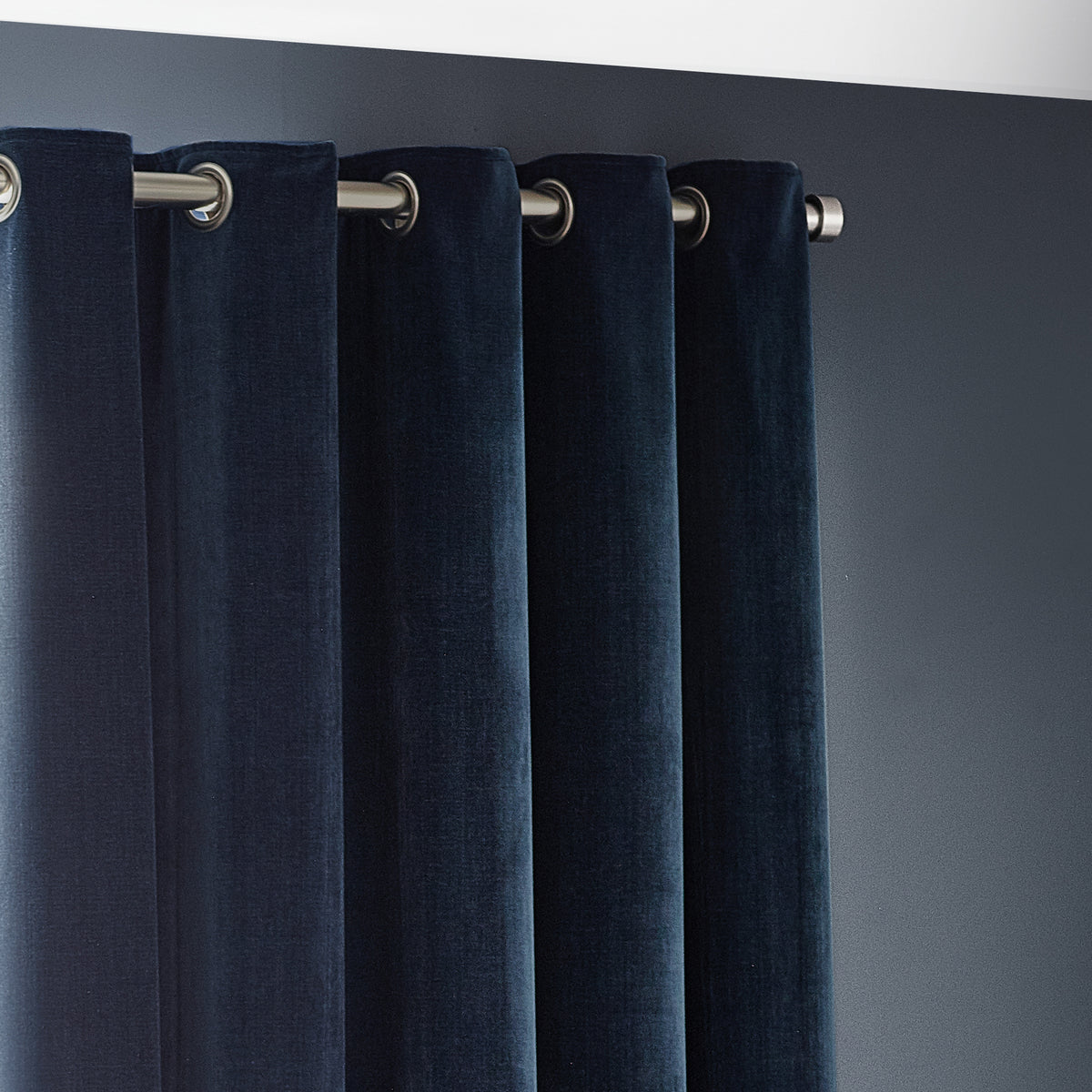 Yard Heavy Chenille Velvet Ready Made Eyelet Curtains Navy