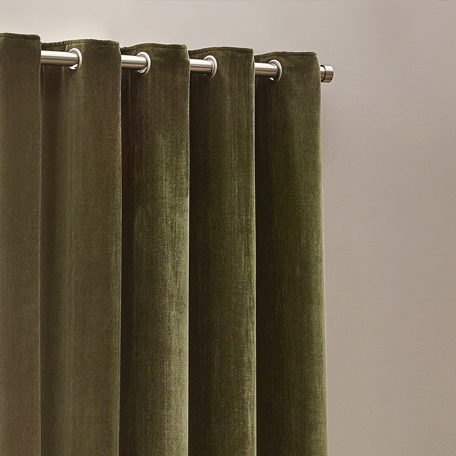 Yard Heavy Chenille Velvet Ready Made Eyelet Curtains Olive