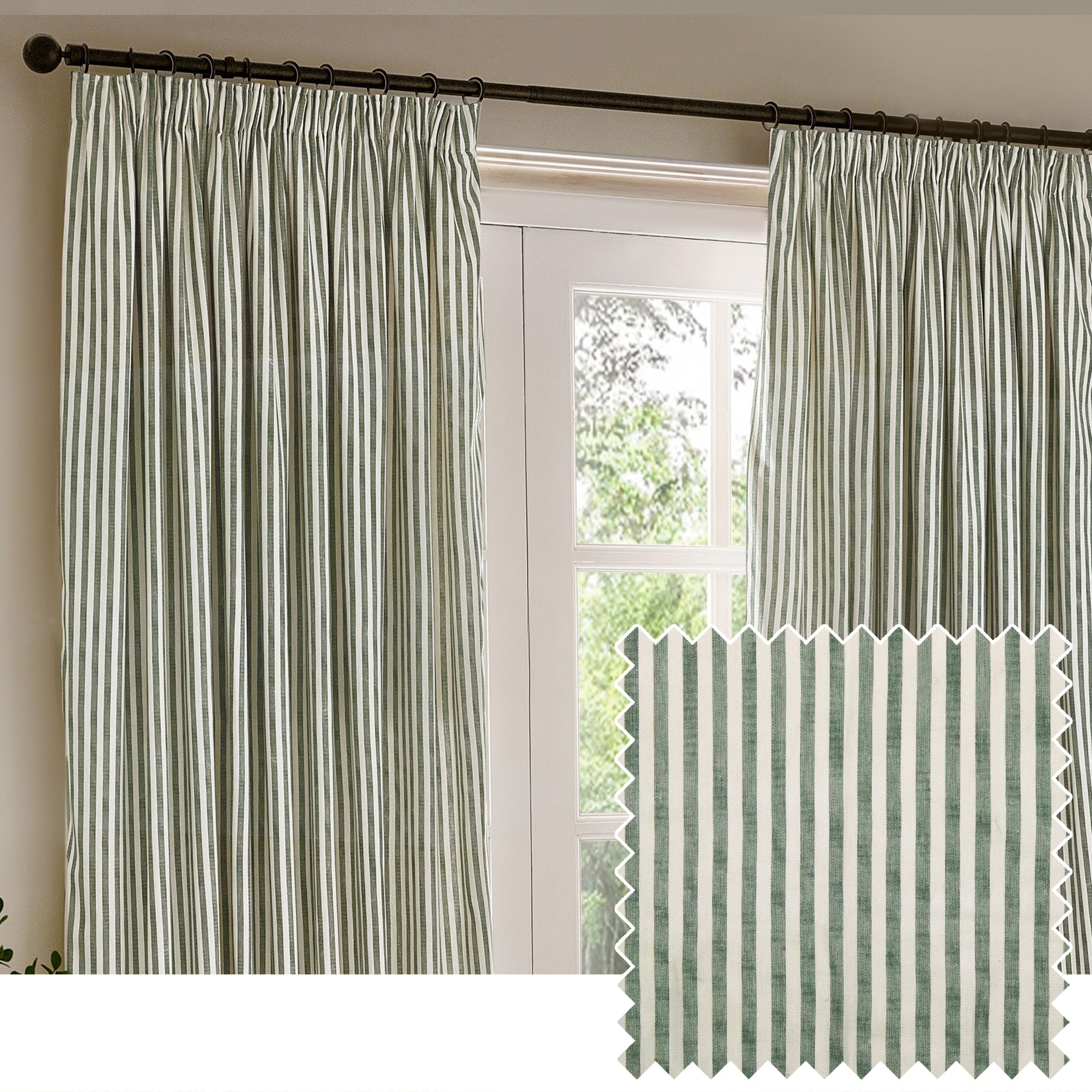 Yard Hebden Cotton Ready Made Blackout Pencil Pleat Curtains Forest