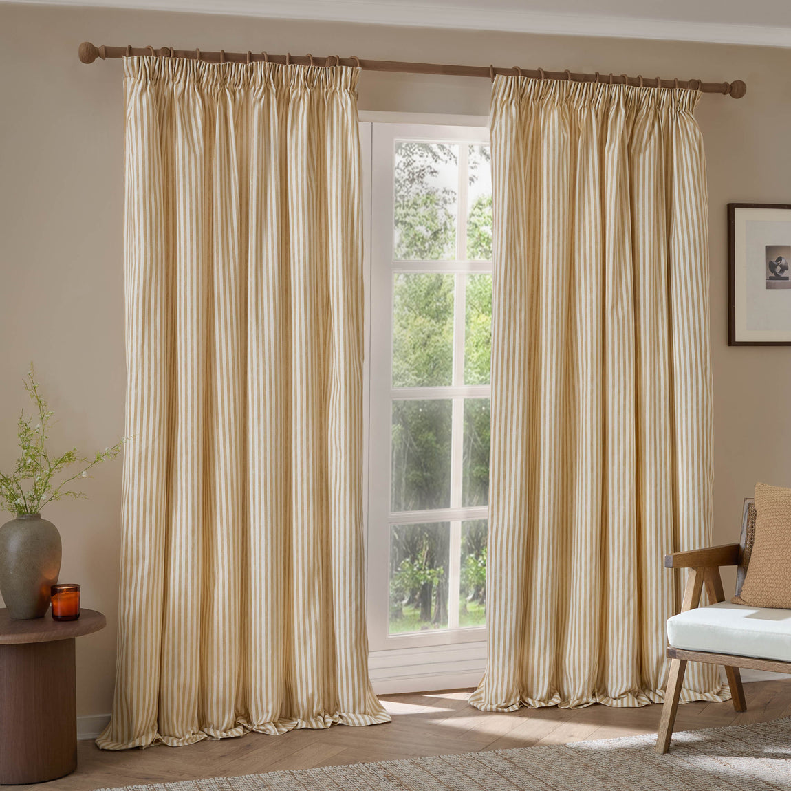 Yard Hebden Cotton Ready Made Blackout Pencil Pleat Curtains Honey Yellow
