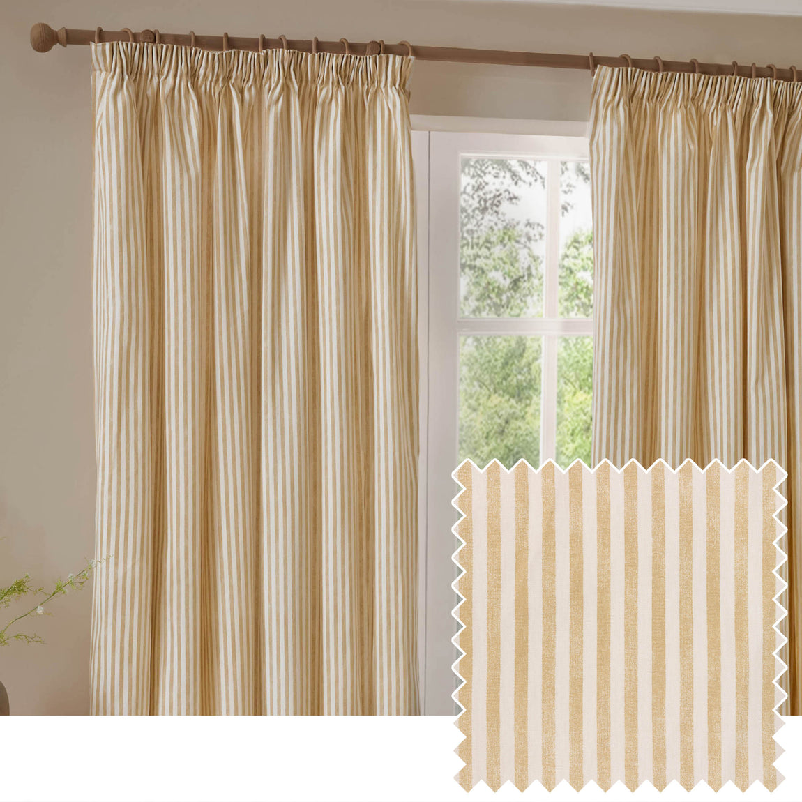 Yard Hebden Cotton Ready Made Blackout Pencil Pleat Curtains Honey Yellow
