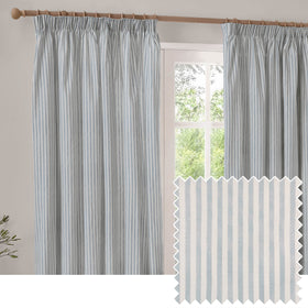 Yard Hebden Cotton Ready Made Blackout Pencil Pleat Curtains Mineral Blue