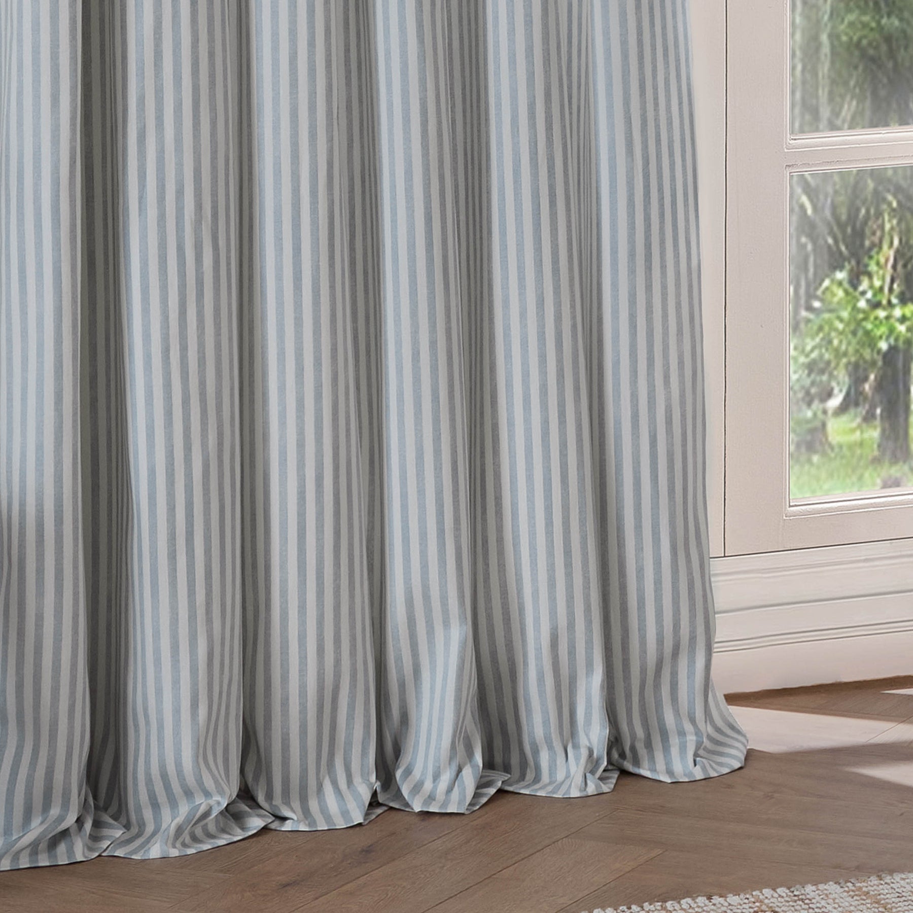 Yard Hebden Cotton Ready Made Blackout Pencil Pleat Curtains Mineral Blue