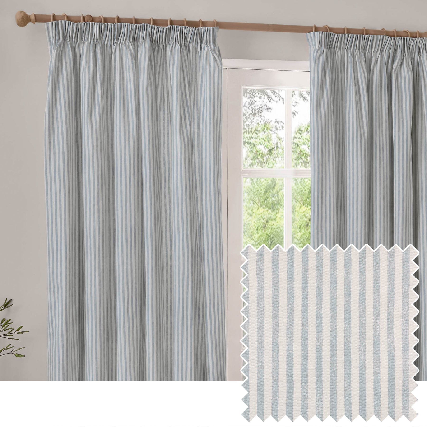 Yard Hebden Cotton Ready Made Blackout Pencil Pleat Curtains Mineral Blue