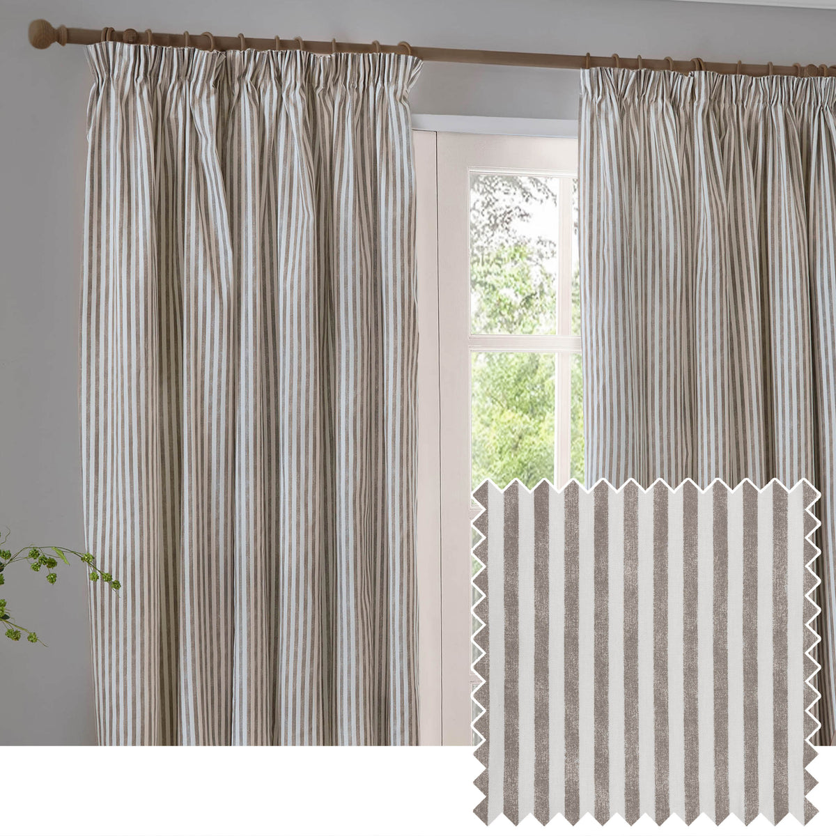 Yard Hebden Cotton Ready Made Blackout Pencil Pleat Curtains Mole