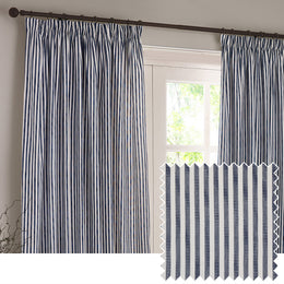 Yard Hebden Cotton Ready Made Blackout Pencil Pleat Curtains Navy