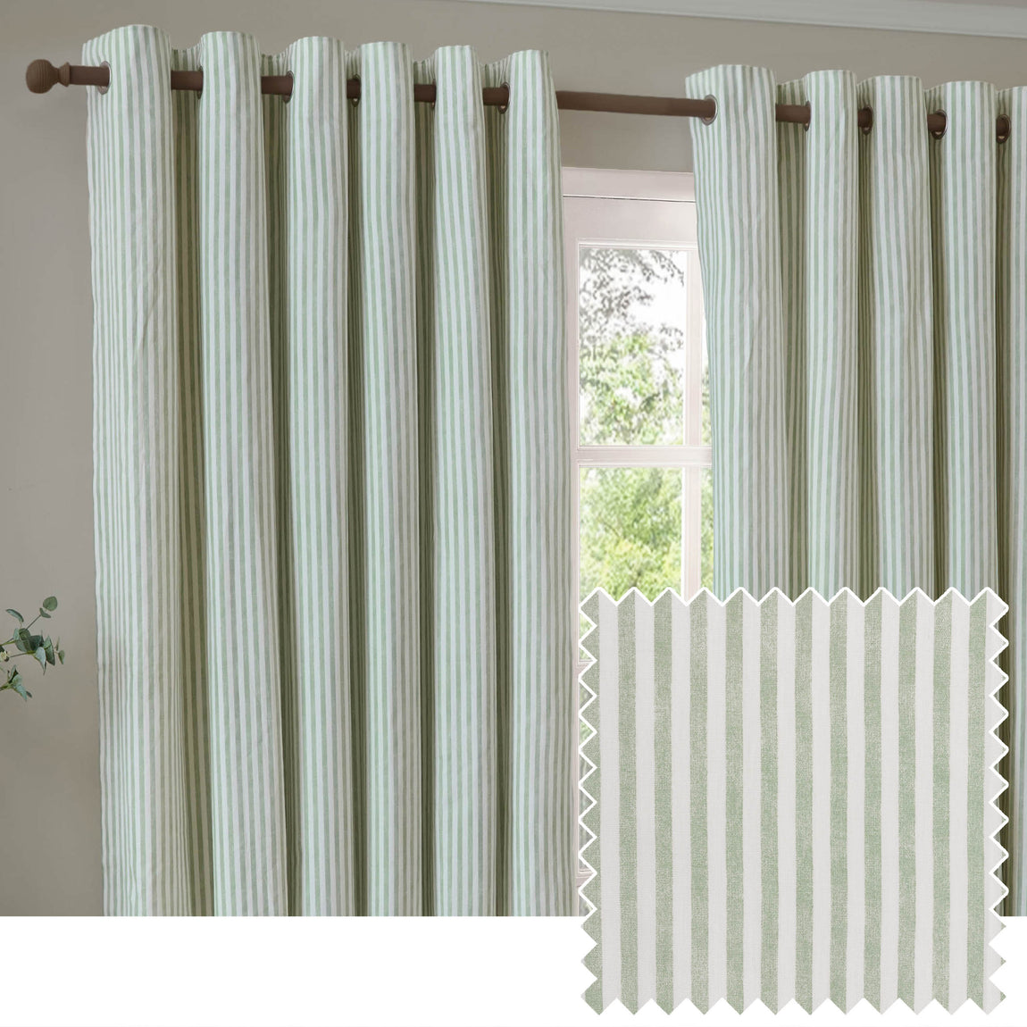 Yard Hebden Cotton Ready Made Eyelet Blackout Curtains Eucalyptus