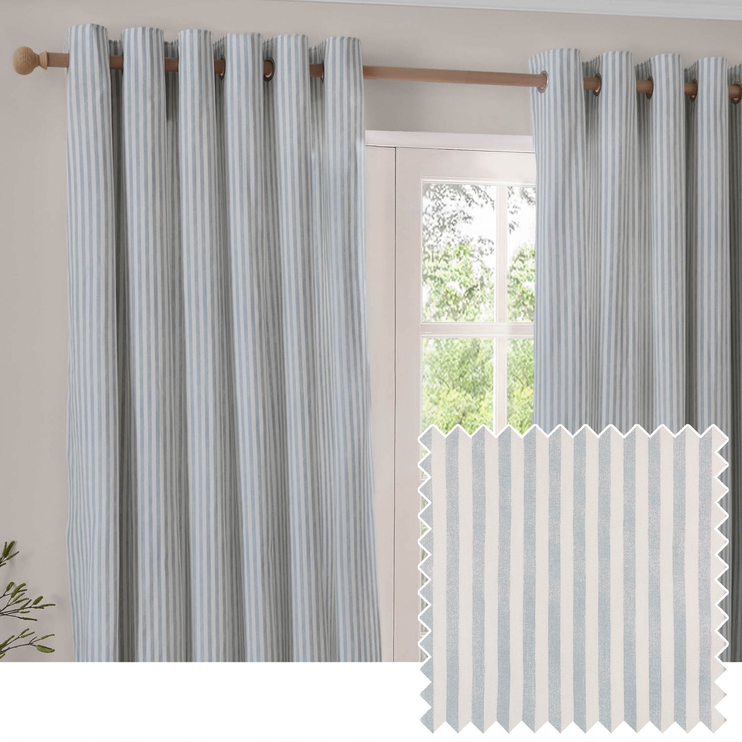 Yard Hebden Cotton Ready Made Eyelet Blackout Curtains Mineral Blue