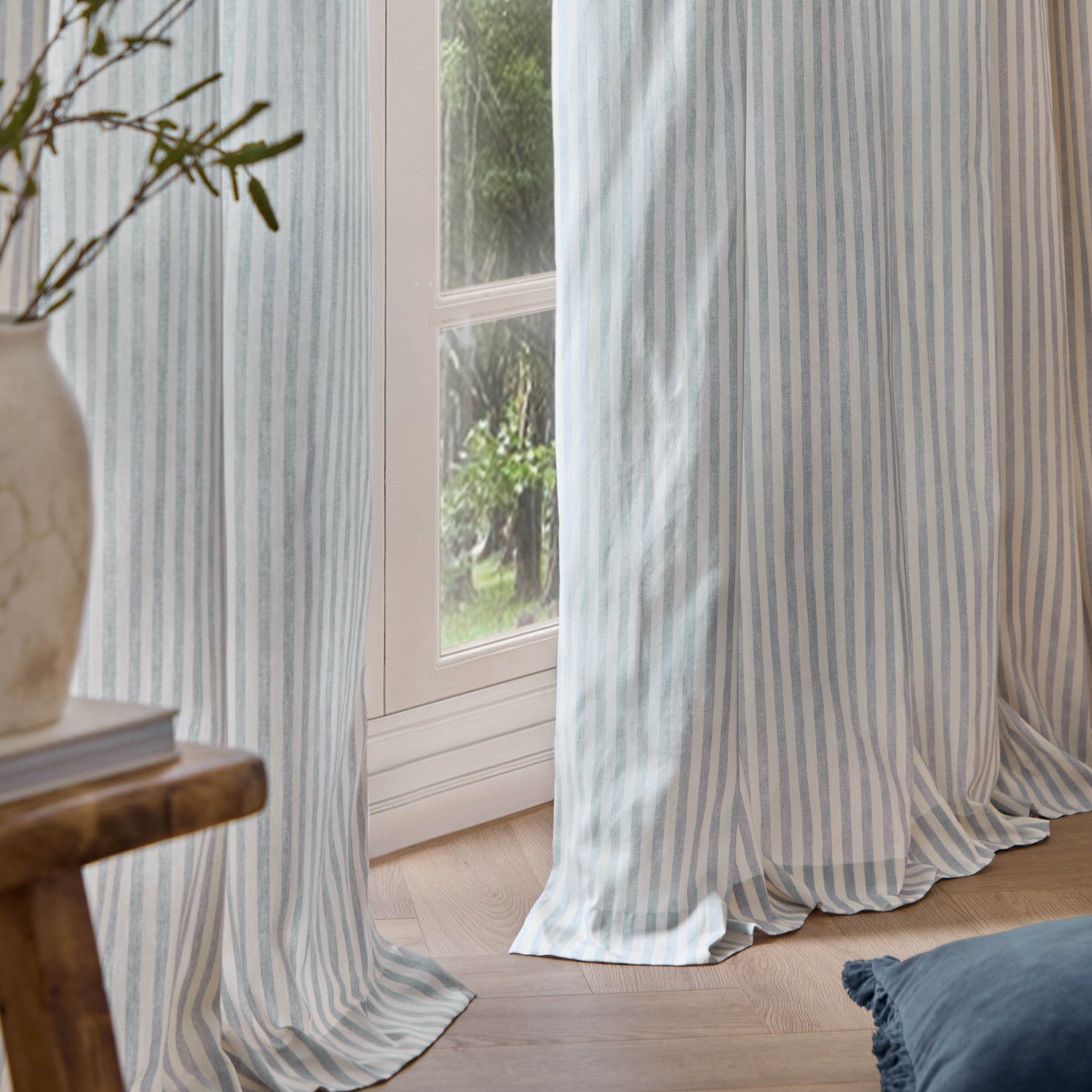 Yard Hebden Cotton Ready Made Eyelet Blackout Curtains Mineral Blue