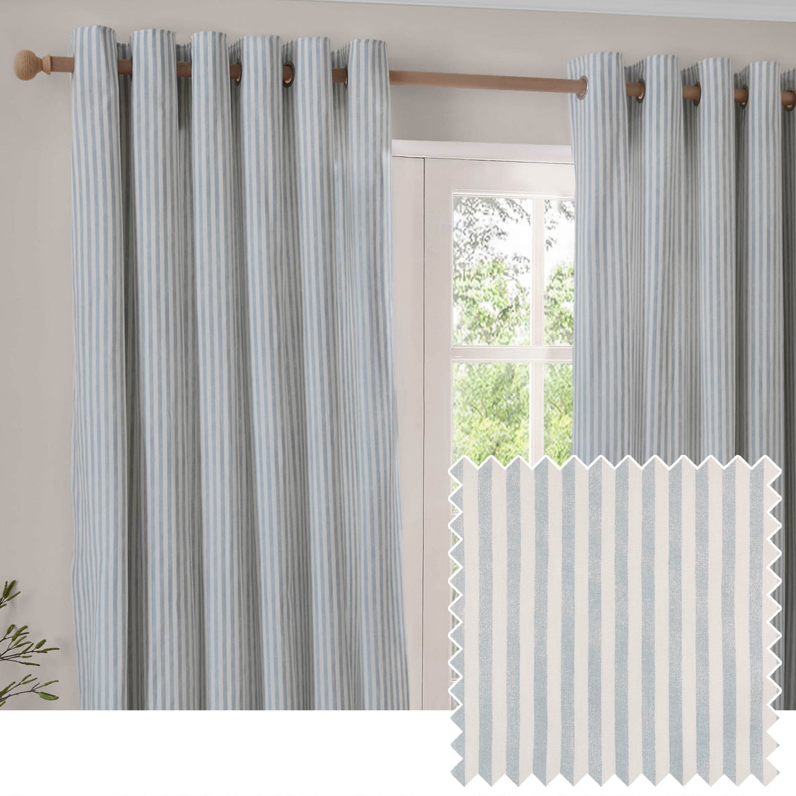 Yard Hebden Cotton Ready Made Eyelet Blackout Curtains Mineral Blue