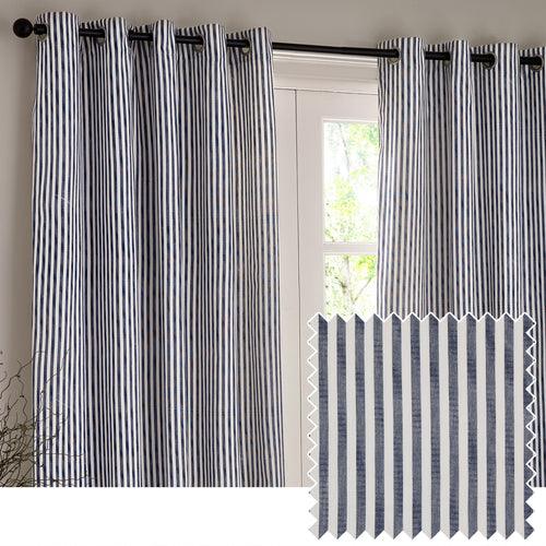 Yard Hebden Cotton Ready Made Eyelet Blackout Curtains Navy