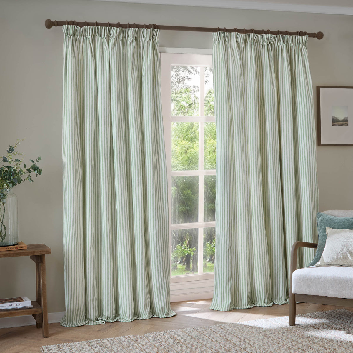 Yard Hebden Cotton Ready Made Pencil Pleat Curtains Eucalyptus