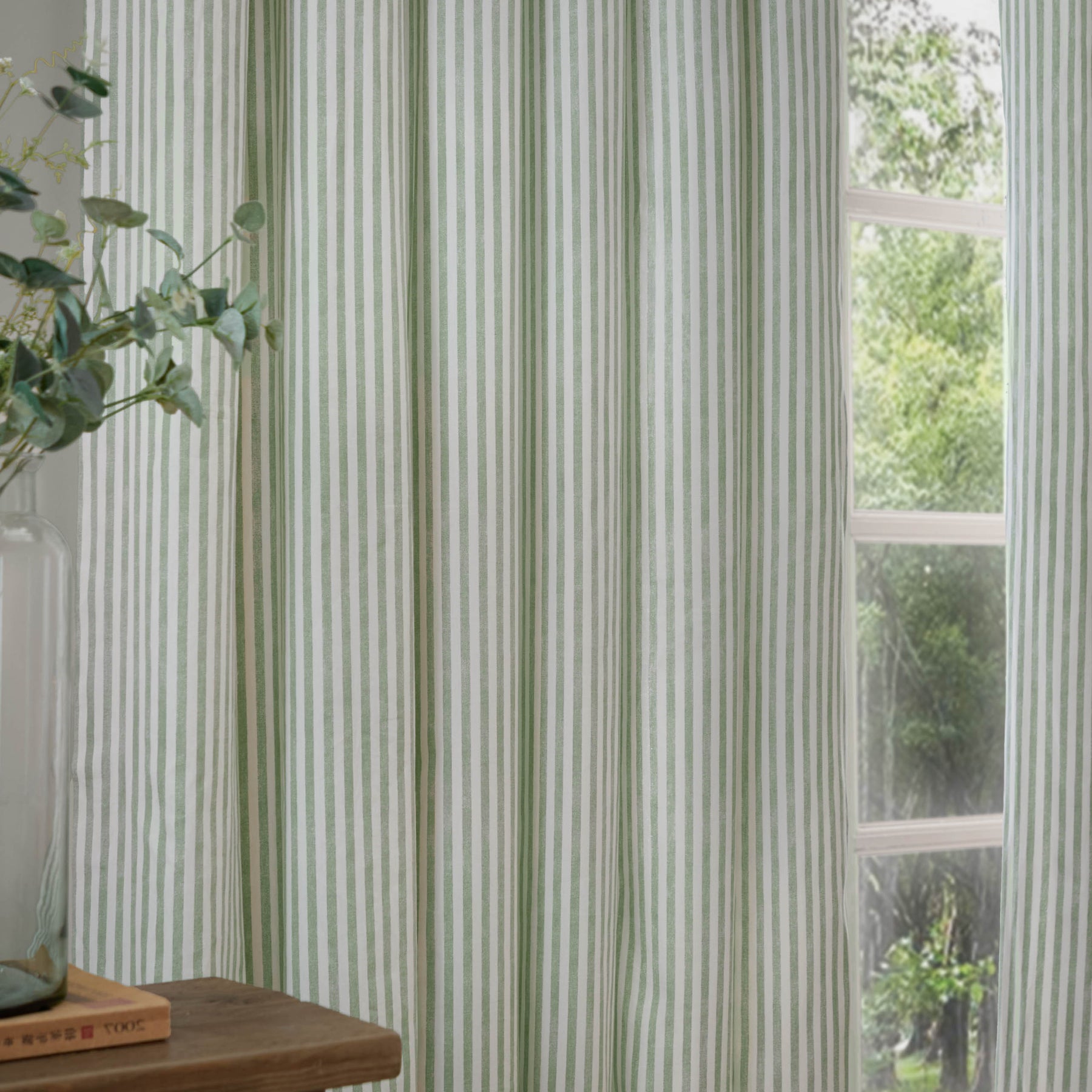 Yard Hebden Cotton Ready Made Pencil Pleat Curtains Eucalyptus