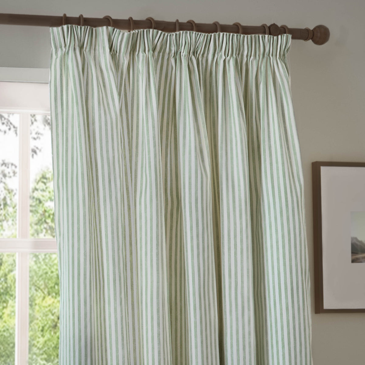 Yard Hebden Cotton Ready Made Pencil Pleat Curtains Eucalyptus