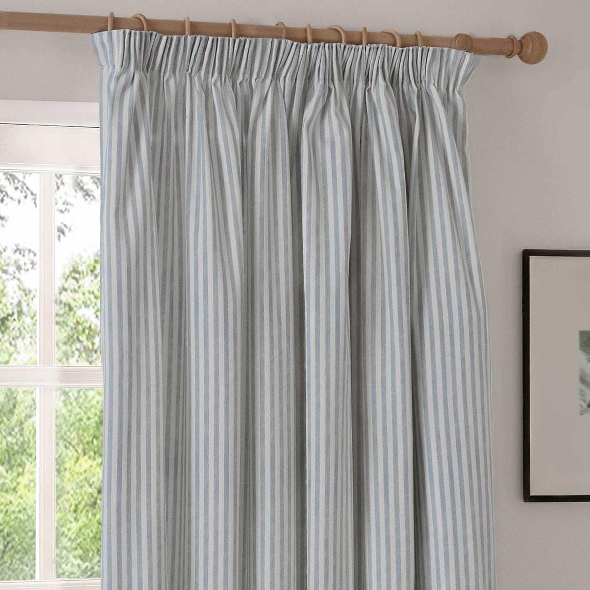 Yard Hebden Cotton Ready Made Pencil Pleat Curtains Mineral Blue