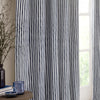 Yard Hebden Striped Cotton Ready Made Pencil Pleat Curtains Navy