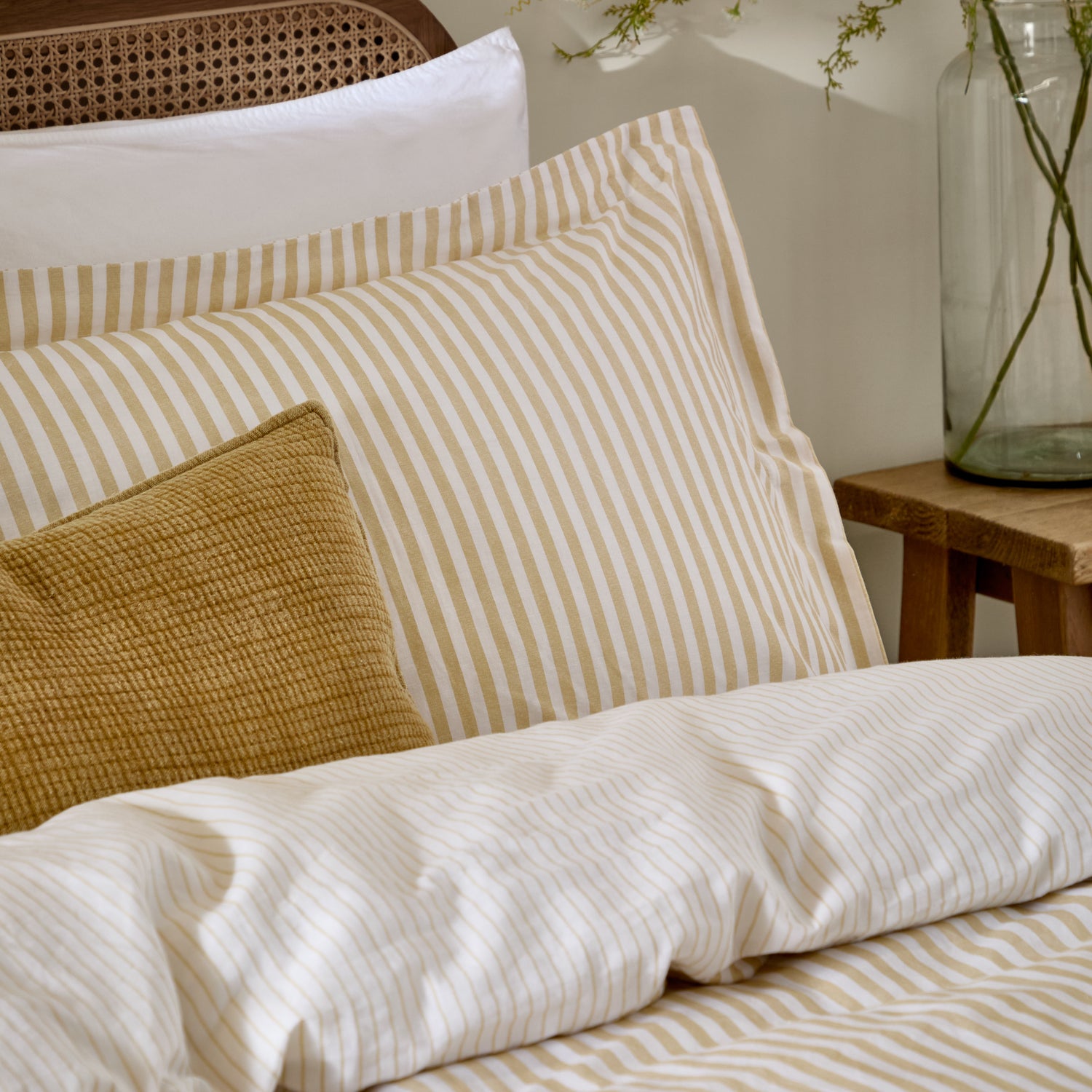 Hebden Melange Stripe Cotton Duvet Cover Bedding Set Honey Yellow
