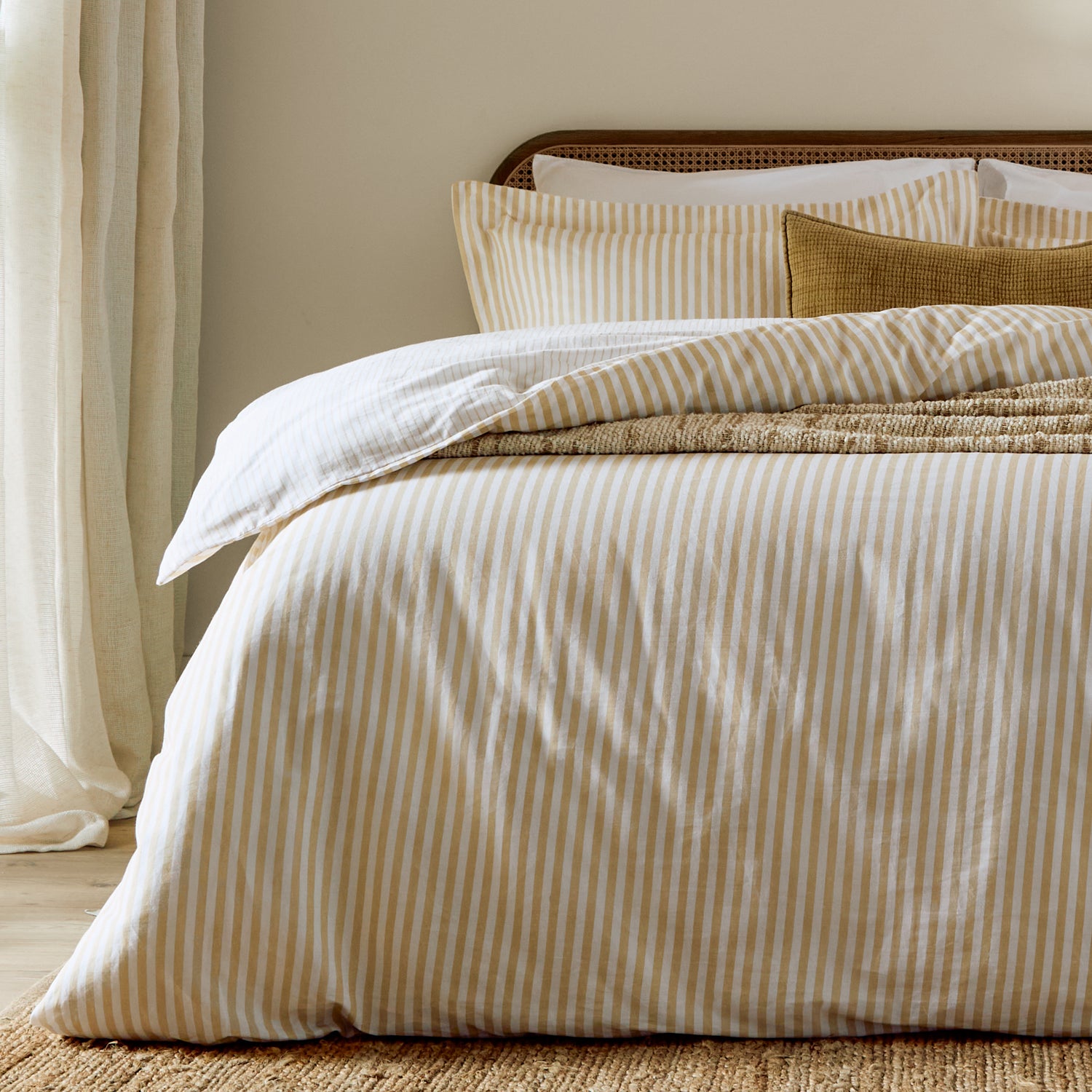 Hebden Melange Stripe Cotton Duvet Cover Bedding Set Honey Yellow