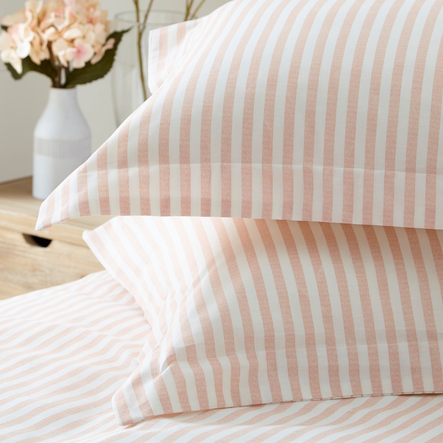 Yard Hebden Melange Stripe Cotton Duvet Cover Bedding Set Blush