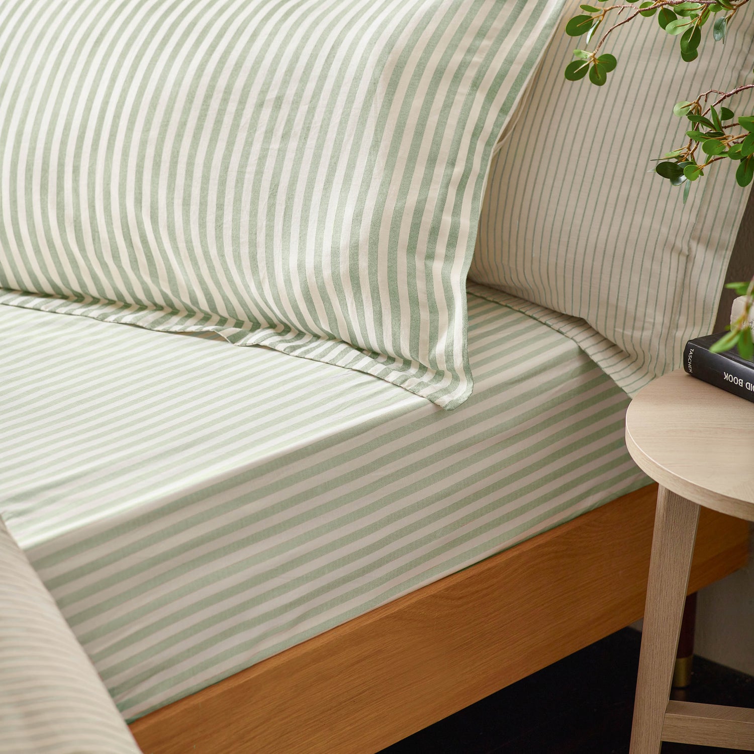 Hebden Melange Stripe Pair of Pillowcases Eucalyptus