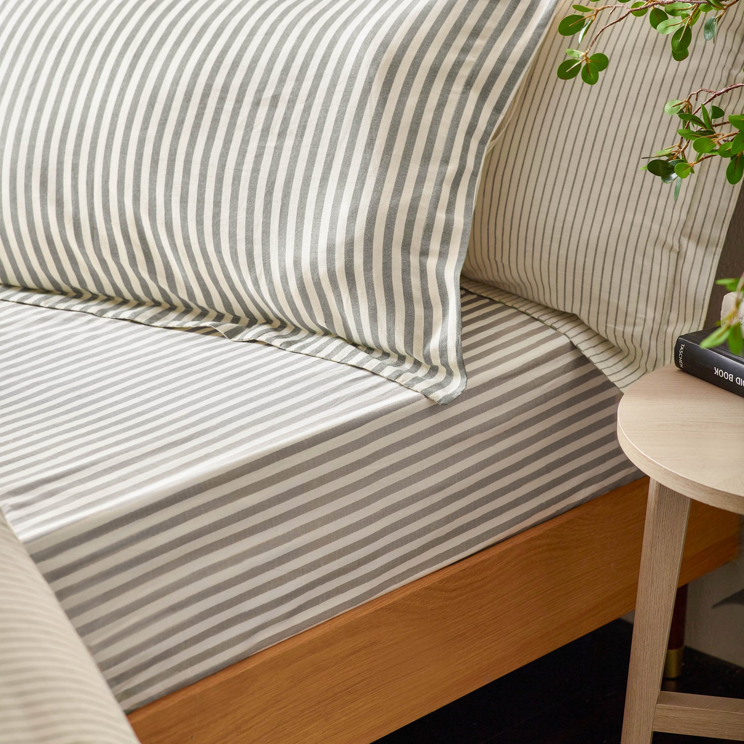 Hebden Melange Stripe Pair of Pillowcases Grey