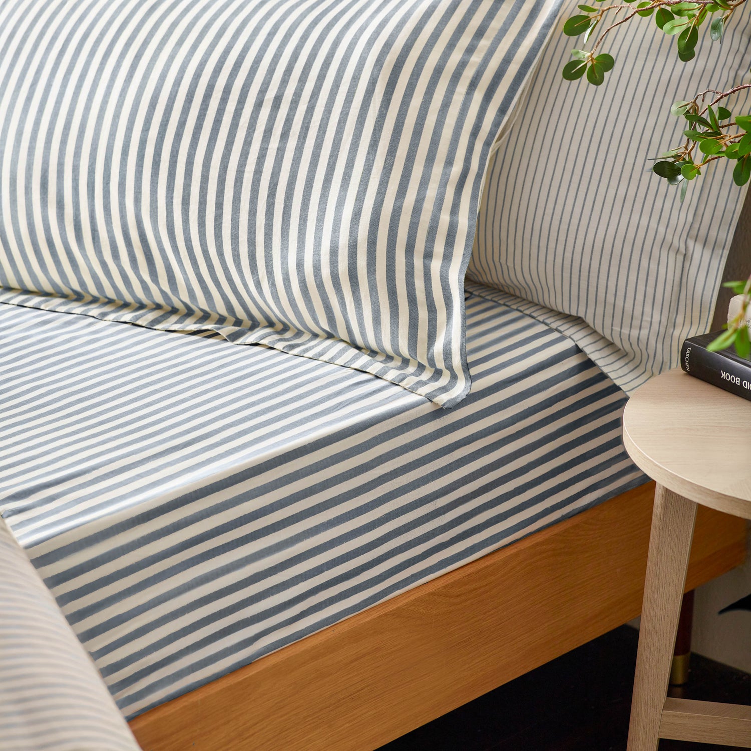 Hebden Melange Stripe Pair of Pillowcases Navy