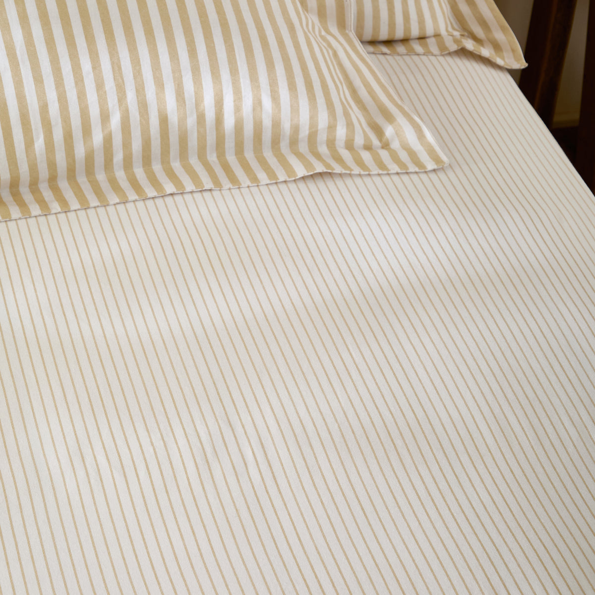 Hebden Cotton Narrow Stripe Bed Linen Fitted Sheet Honey Yellow