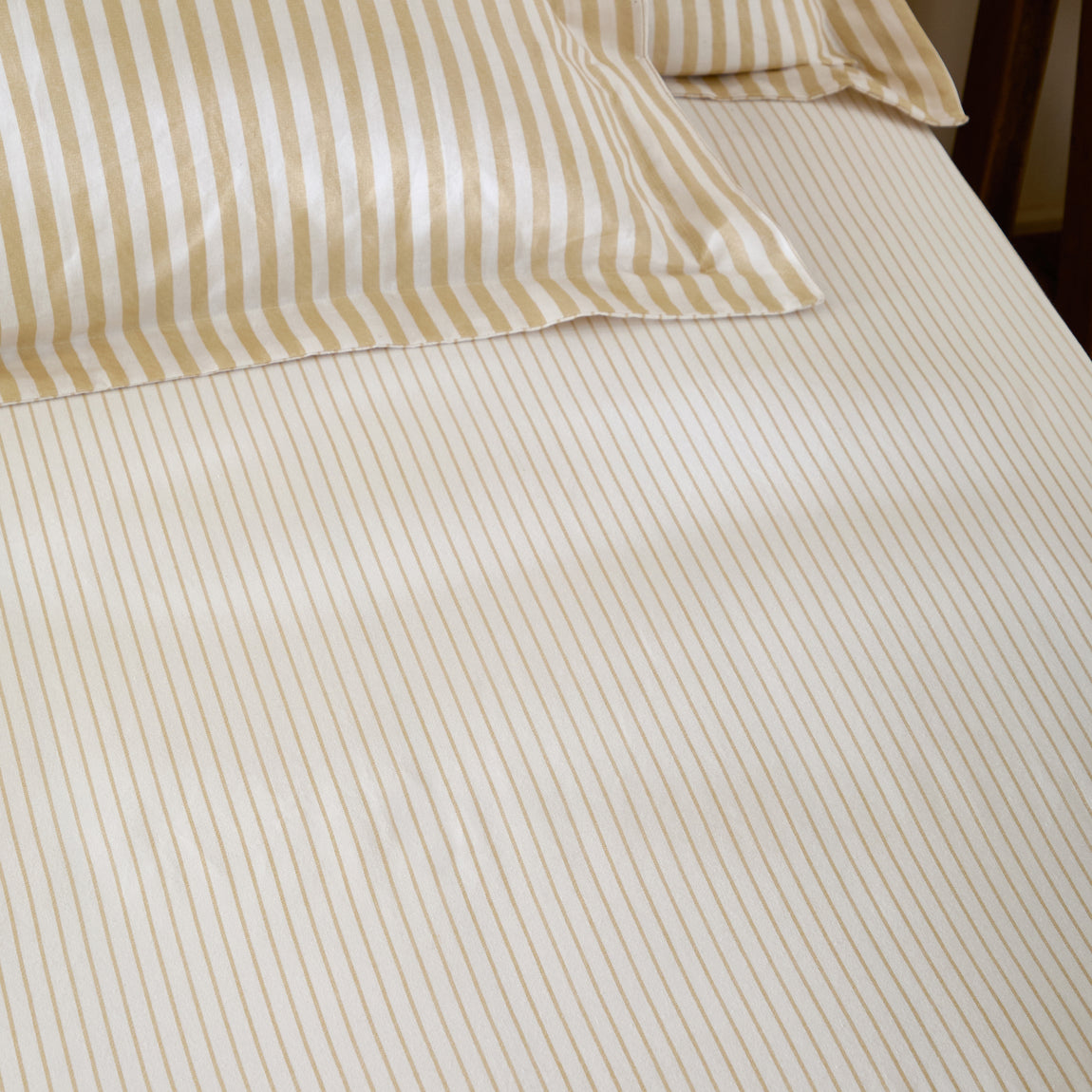 Hebden Cotton Narrow Stripe Bed Linen Fitted Sheet Honey Yellow