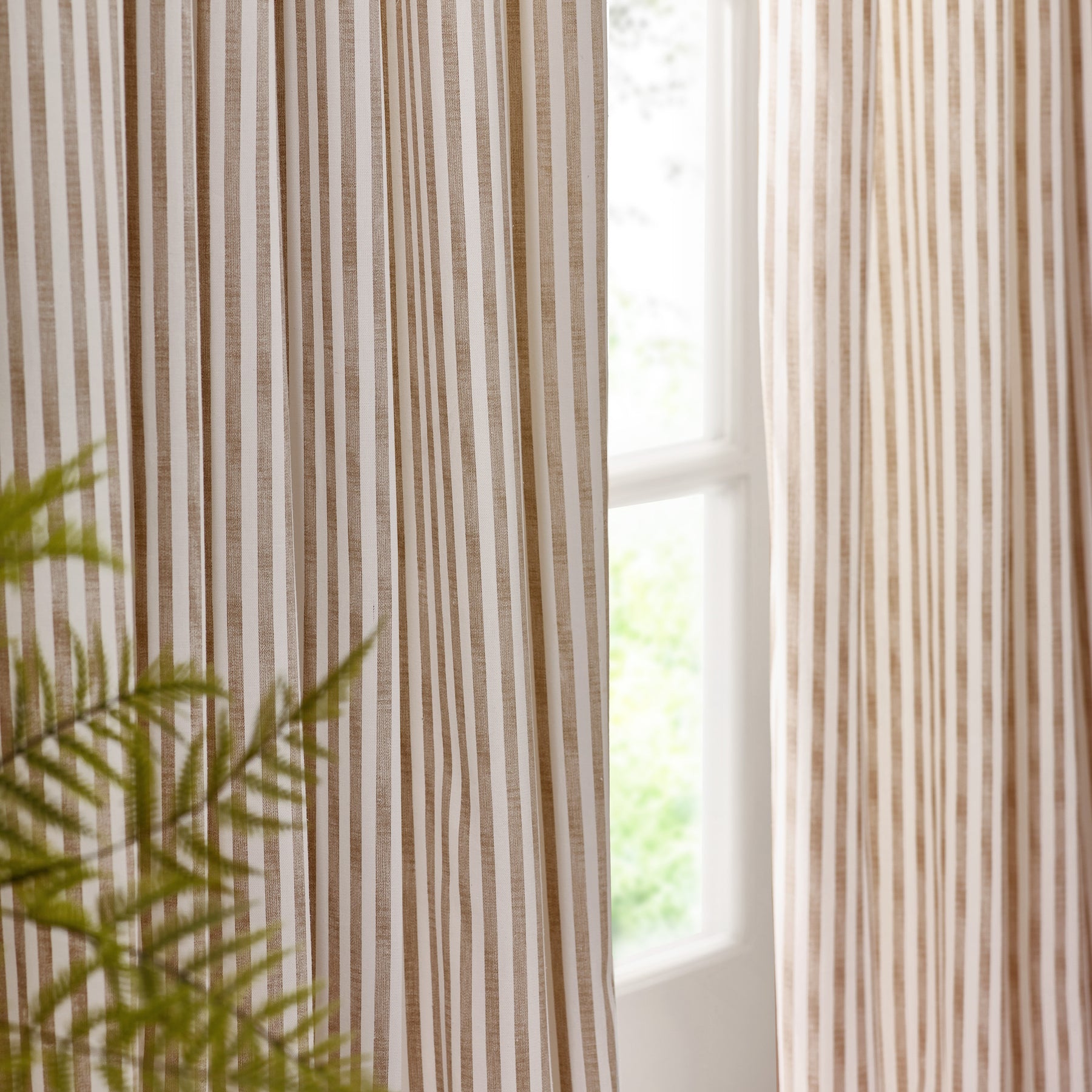 Yard Hebden Striped Cotton Ready Made Eyelet Curtains Natural