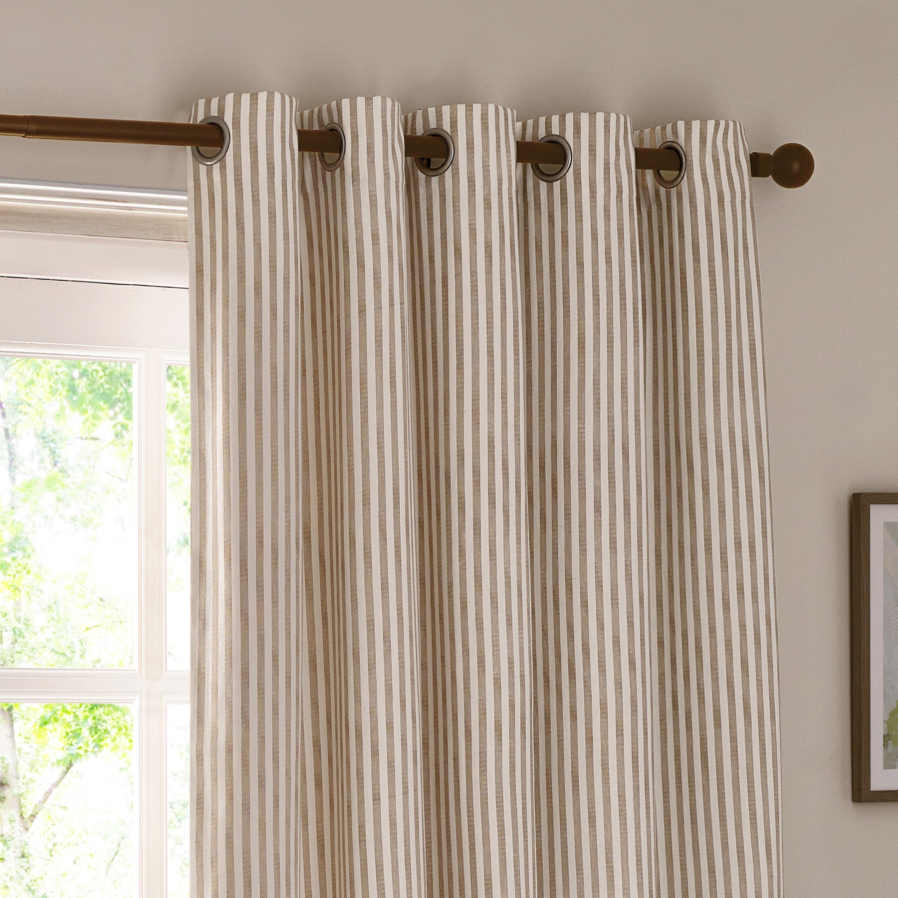 Yard Hebden Striped Cotton Ready Made Eyelet Curtains Natural