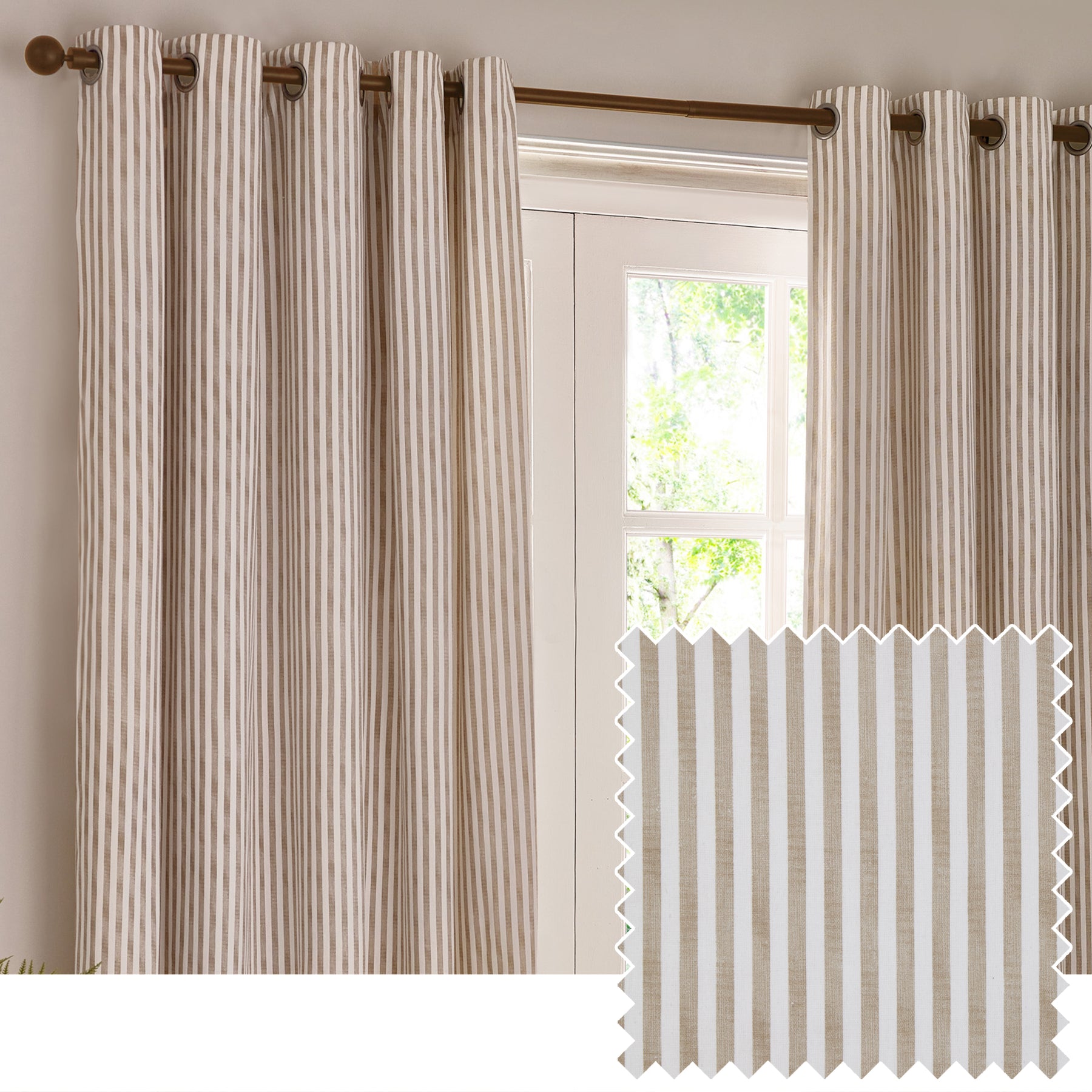 Yard Hebden Striped Cotton Ready Made Eyelet Curtains Natural