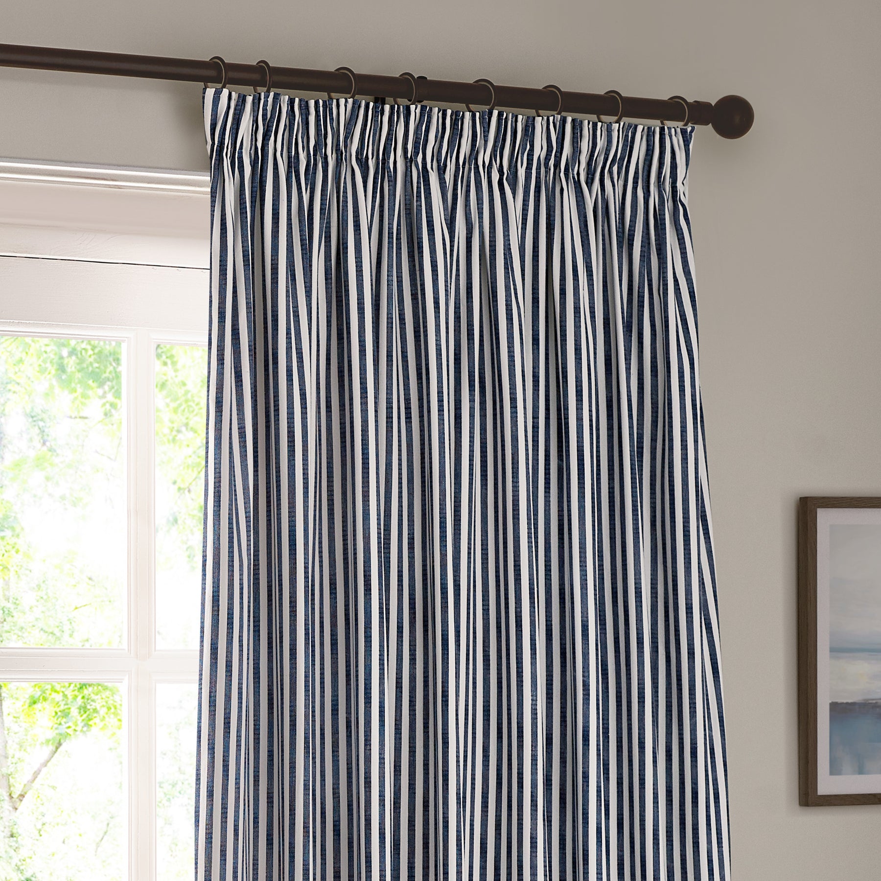 Yard Hebden Striped Cotton Ready Made Eyelet Curtains Navy