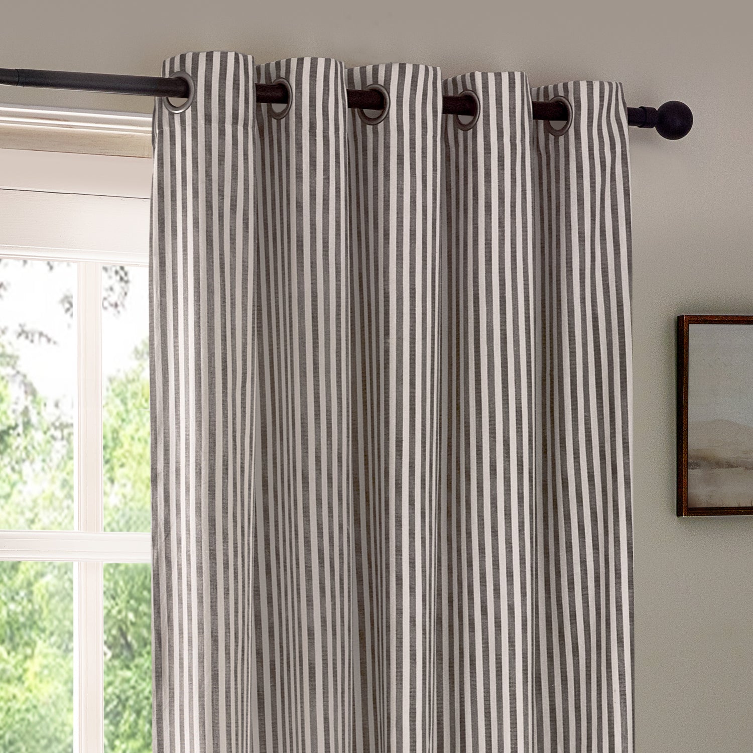 Yard Hebden Striped Cotton Ready Made Eyelet Curtains Grey
