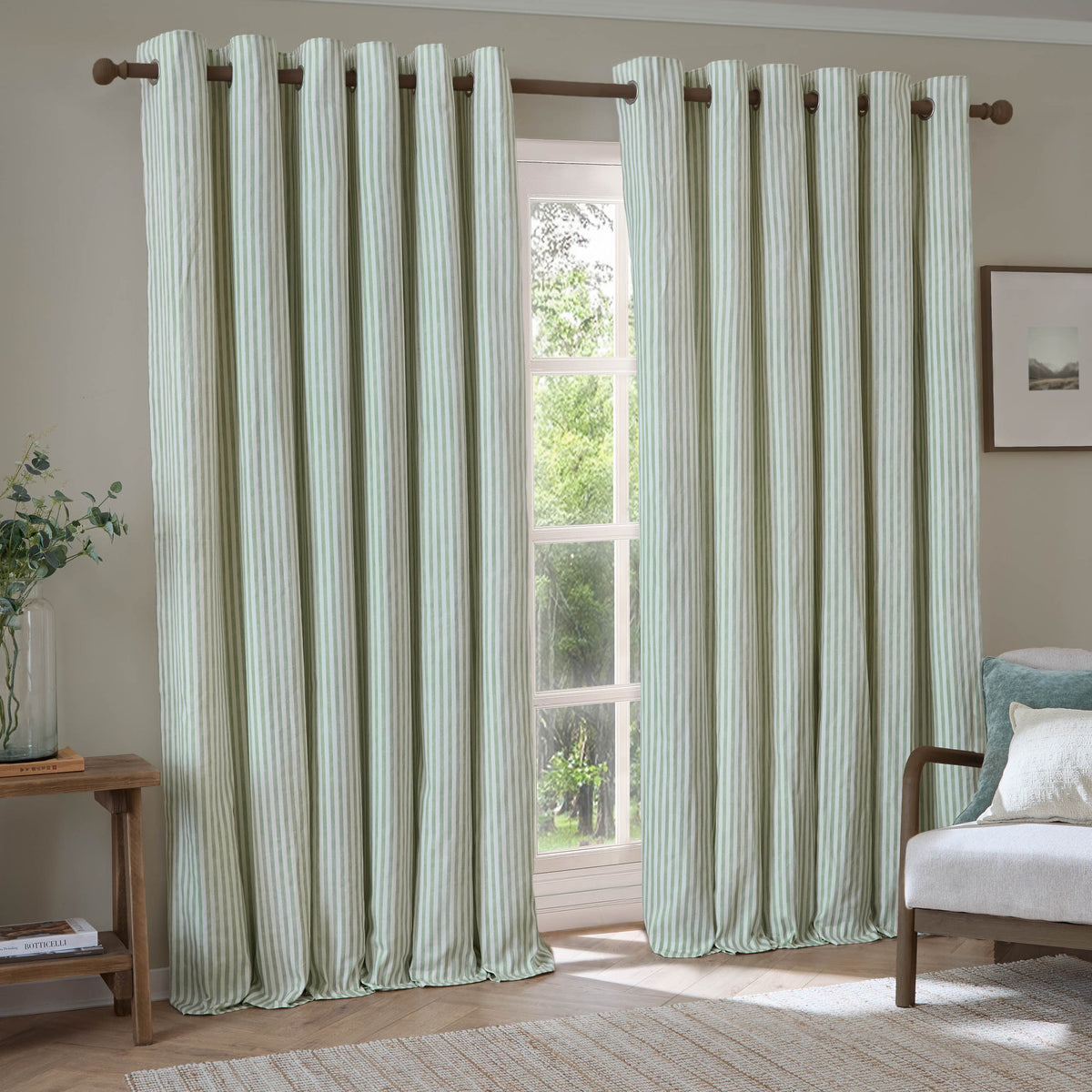 Yard Hebden Cotton Ready Made Eyelet Curtains Eucalyptus