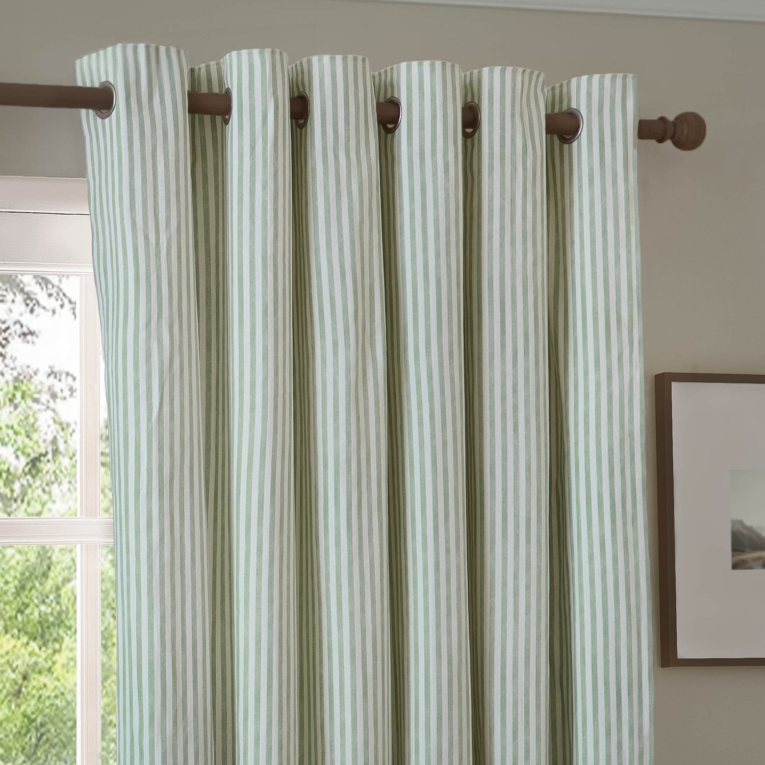 Yard Hebden Cotton Ready Made Eyelet Curtains Eucalyptus