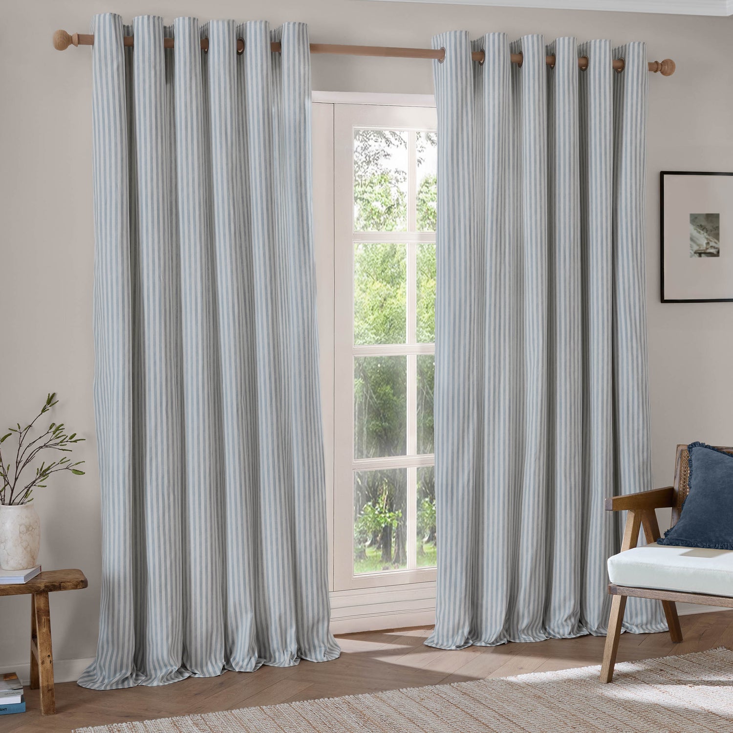 Yard Hebden Cotton Ready Made Eyelet Curtains Mineral Blue