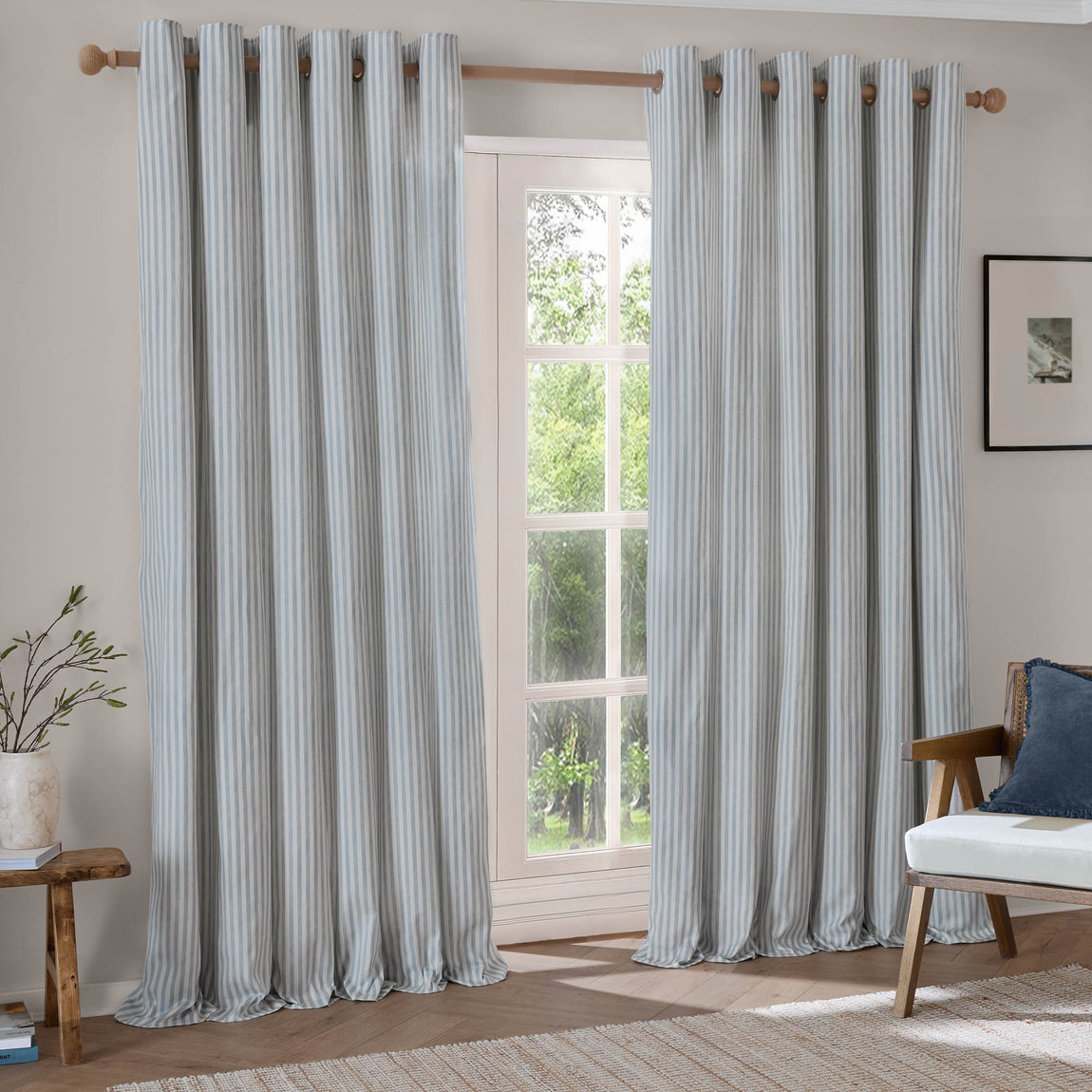 Yard Hebden Cotton Ready Made Eyelet Curtains Mineral Blue