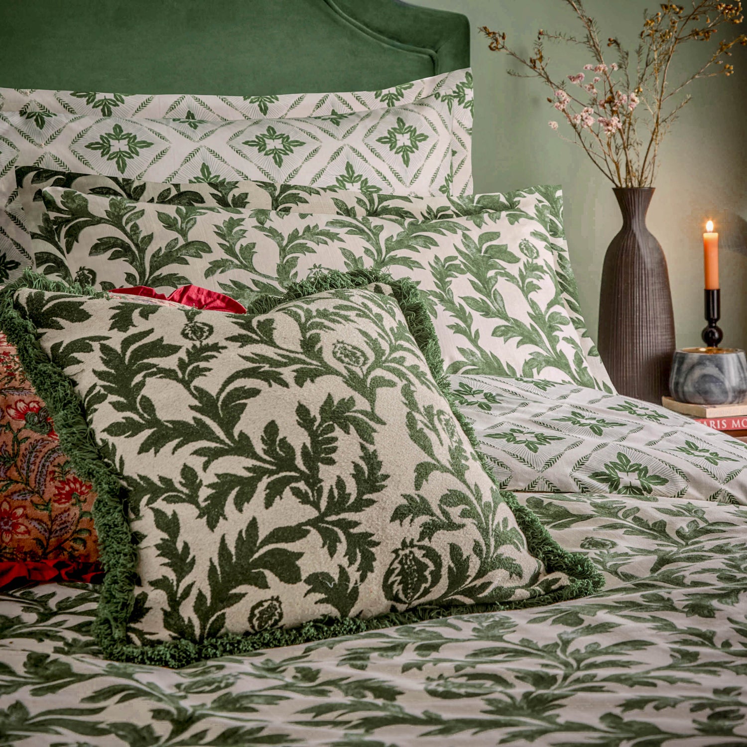 Paoletti Seventy Three Hedera Jacquard 45cm x 45cm Filled Cushion Green