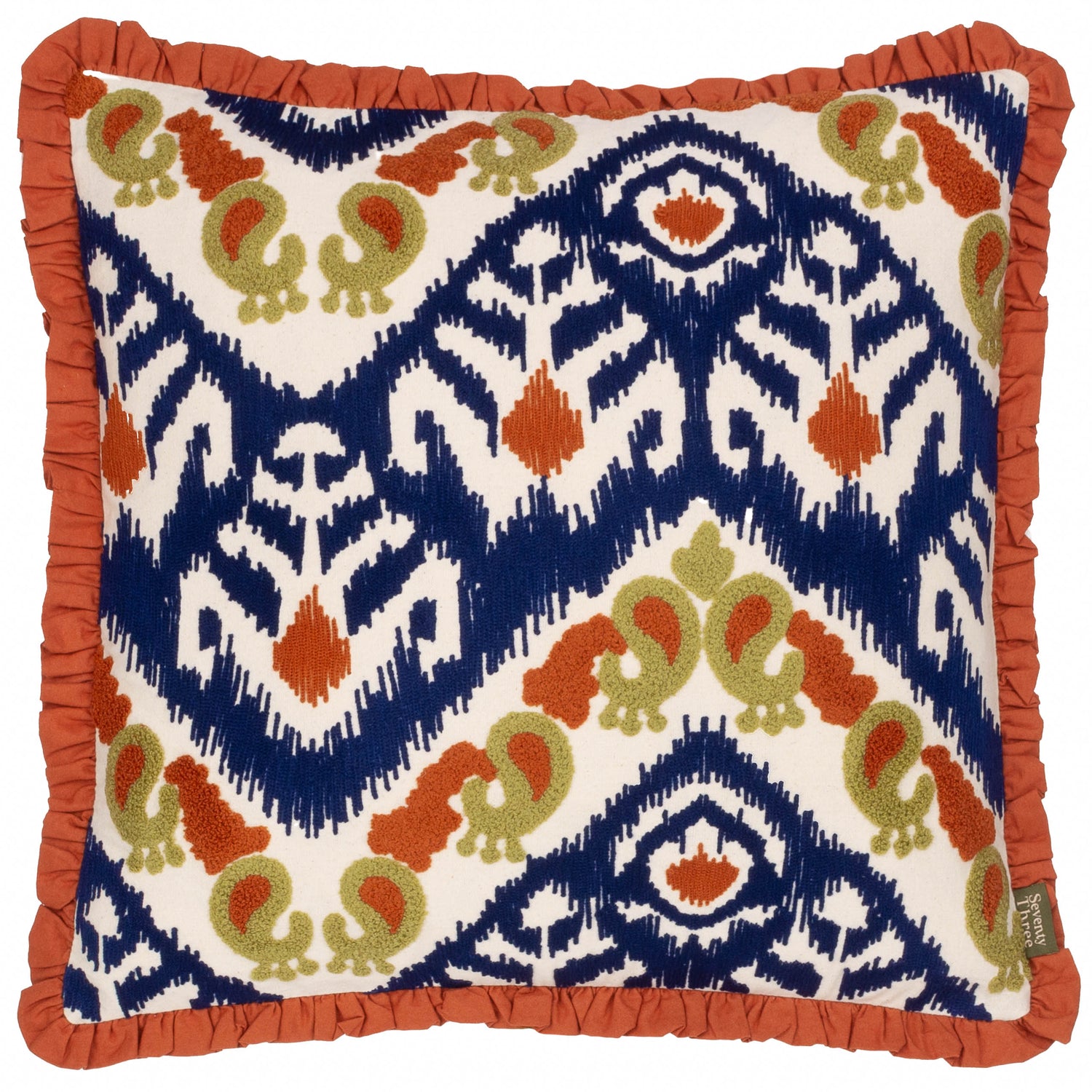 Henderson Embroidered Cotton Filled Cushion 45cm x 45cm Amber Cerulean