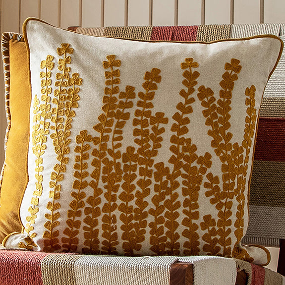Voyage Maison Herb Embroidered Feather Filled Cushion 50cm x 50cm Mustard