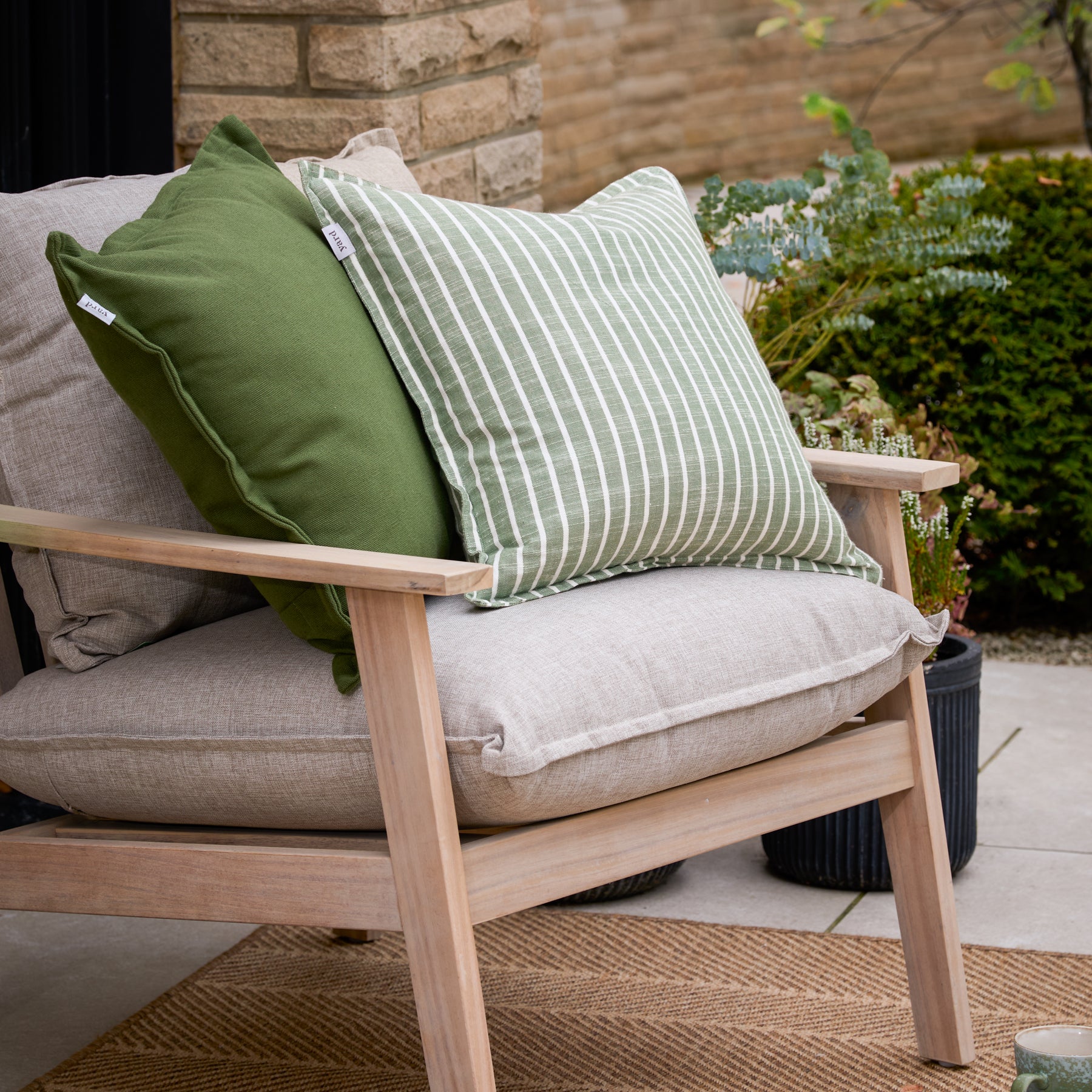 Yard Hessle Stripe Outdoor Filled Cushion 45cm x 45cm Eucalyptus