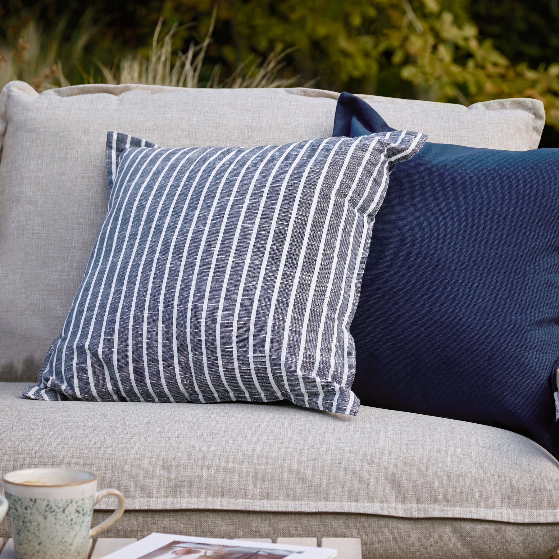 Yard Hessle Stripe Outdoor Filled Cushion 45cm x 45cm Navy